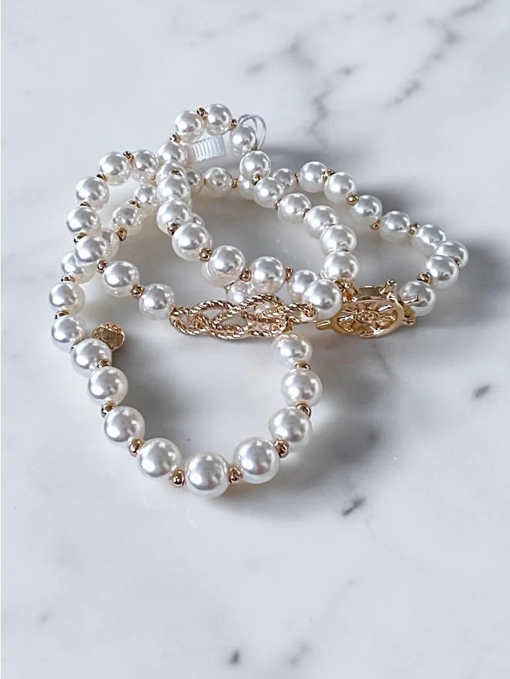 J. Crew Nautical Pearls 3 Piece Beaded Bracelets Set with Gold Ship Charms